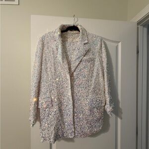Nasty Gal White Sequin Oversized Blazer